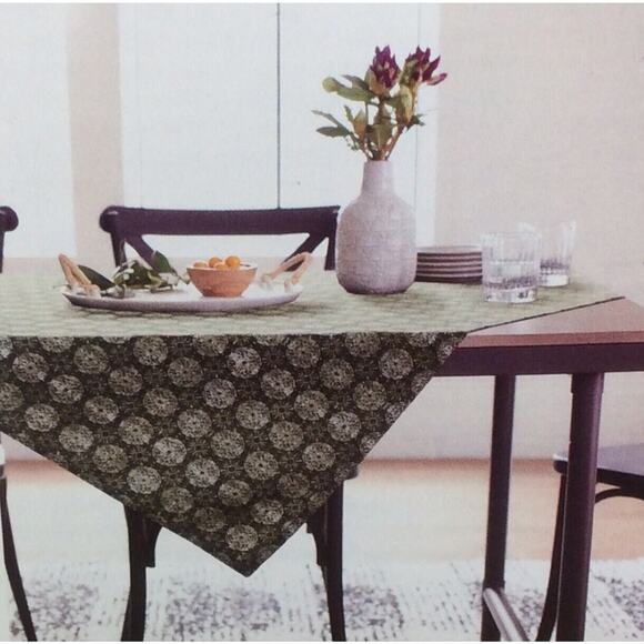 Threshold Tablecloth Throw Green Farmhouse Decor Country Chic 50”x50” Geometric - Picture 1 of 5